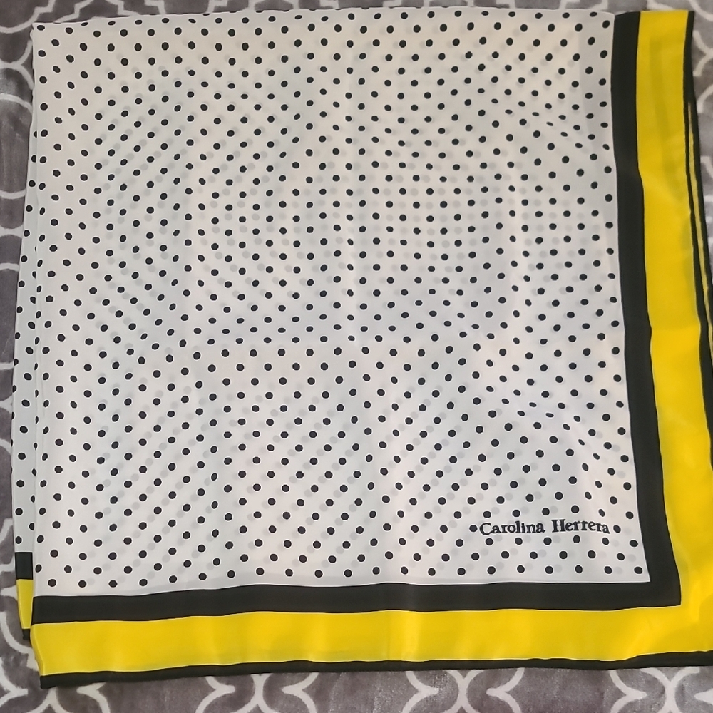 Carolina Herrera Black and Yellow Polka Dot Scarf
